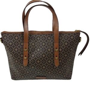 Fossil 1954 brown geometric tote handbag
